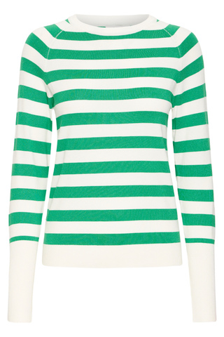 Green and white striped sweater on a white background BYMmorla Long Cuff Tee
