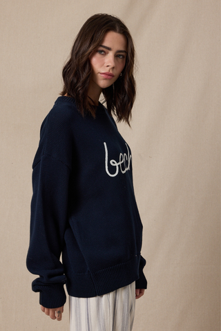 Wishlist Beachy Drop Shoulder Sweater WL25-11648 Navy/White