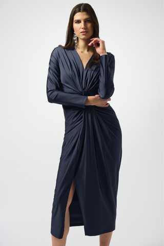 Signature | Satin Effect Knit Draped V-Neck Sheath Dress 253714