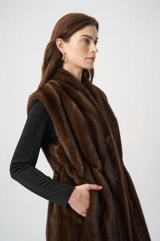Ribkoff 264911 - Straight Fit Faux Fur Vest  Woman wearing a brown fur vest against a white background