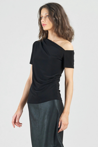 Clara Sunwoo Angular Neck Line Soft Knit Short Sleeve Top T294
