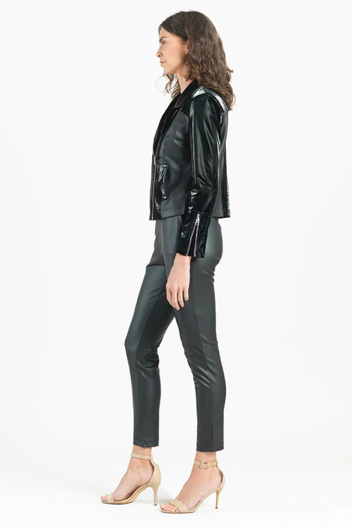 Clara Sunwoo Liquid Leather ™ Panel Zip Cuff Pocket Jacket - Black JK225H