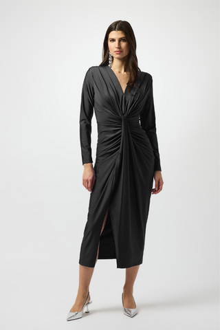 Signature | Satin Effect Knit Draped V-Neck Sheath Dress 253714