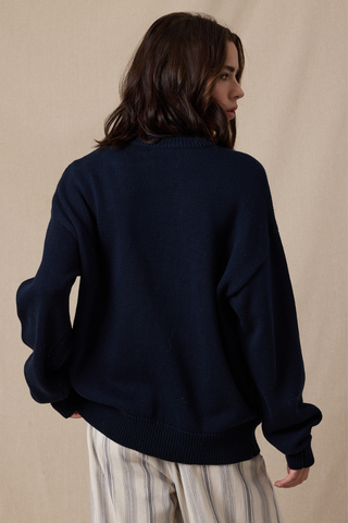 Wishlist Beachy Drop Shoulder Sweater WL25-11648 Navy/White