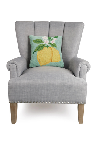 Zesty Lemons Hand-Hooked Wool Accent Pillow - Decorative Throw Pillow
