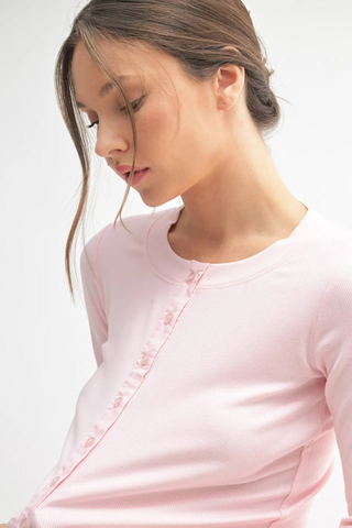 Mono B Spring Breeze Cardigan & Skirt Set - Chalk Pink