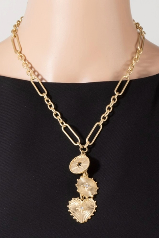 Intricate Heart and Coin Pendants Chain Necklace Anarchy Street TN30079