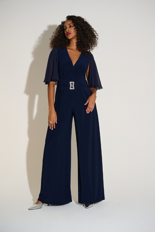 Ribkoff 253723 Silky Knit & Chiffon Wide Leg Jumpsuit with Cape