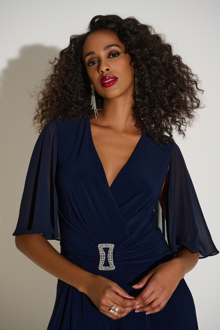 Ribkoff 253723 Silky Knit & Chiffon Wide Leg Jumpsuit with Cape