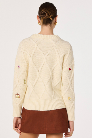 Rose Embroidered Diamond Knit Sweater ASTR ACT19542