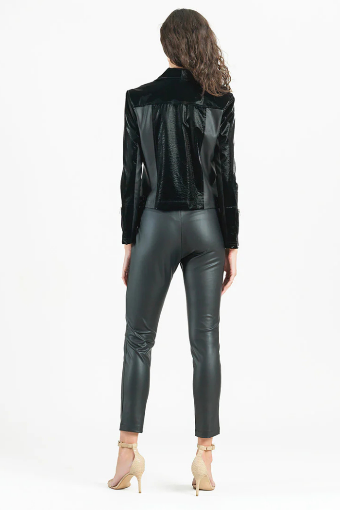 Clara Sunwoo Liquid Leather ™ Panel Zip Cuff Pocket Jacket - Black JK225H