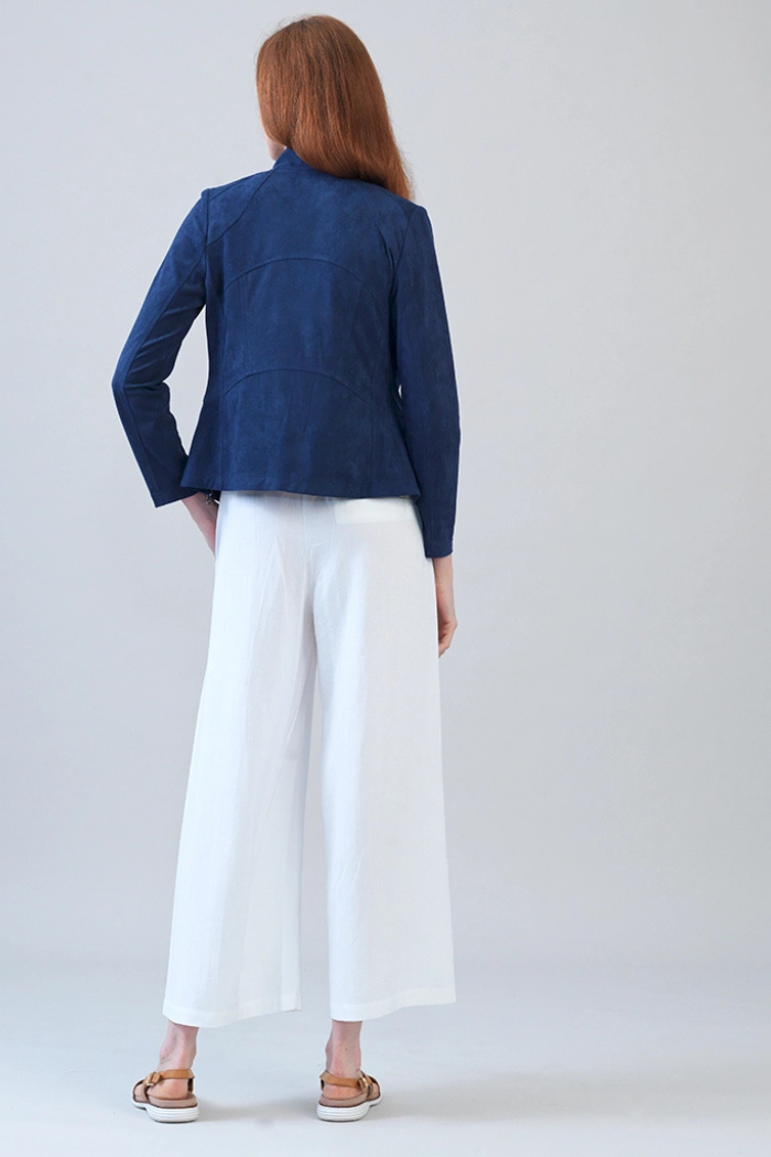 Midnight Navy Soft Suede Signature Jacket – Lightweight Stretch Moto Style