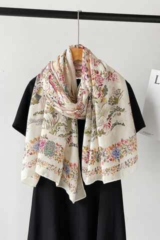 White Floral Print Soft Scarf Shawl Dipped Shop  DP26I715-M8907-White