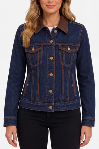 Classic Trucker Jacket with Velvet Details Liverpool LM1D72CHF