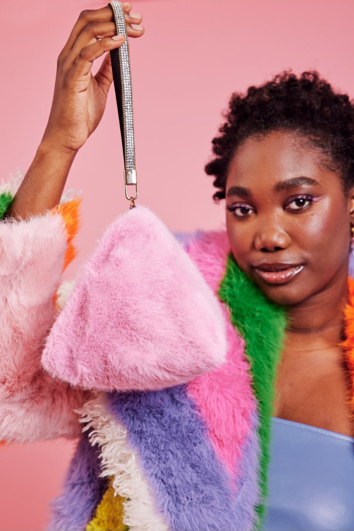Pyramid Faux Fur Bag - Pink – The Dressing Room