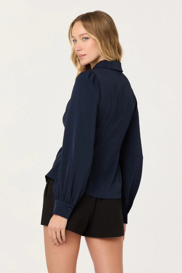 ASTR Simran Collared V-Neck Ruched Top ACT19232