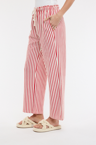 Wishlist Striped Knit Drawstring Pants WL25-11710 White/Red