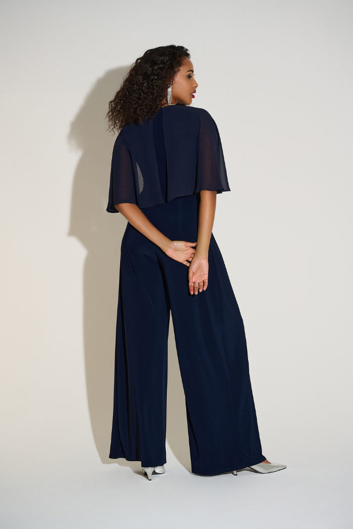 Ribkoff 253723 Silky Knit & Chiffon Wide Leg Jumpsuit with Cape