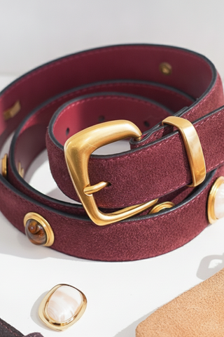 Most Wanted Suede Gemstone Belt Burgundy