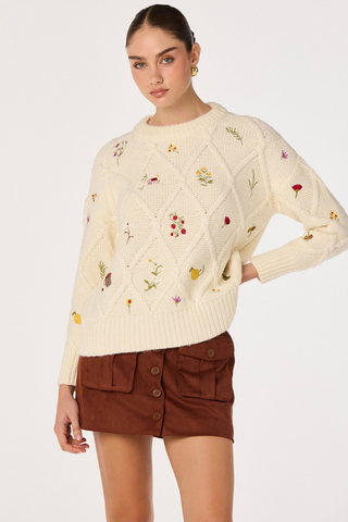 Rose Embroidered Diamond Knit Sweater ASTR ACT19542