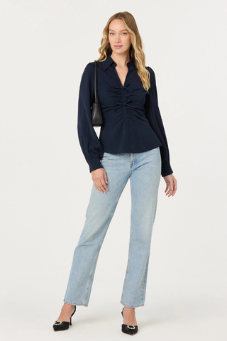 ASTR Simran Collared V-Neck Ruched Top ACT19232