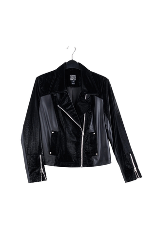 Clara Sunwoo Liquid Leather ™ Panel Zip Cuff Pocket Jacket - Black JK225H