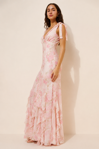 Lulus Tinsley Tie Strap Ruffle Maxi Dress WS-N25DR0938