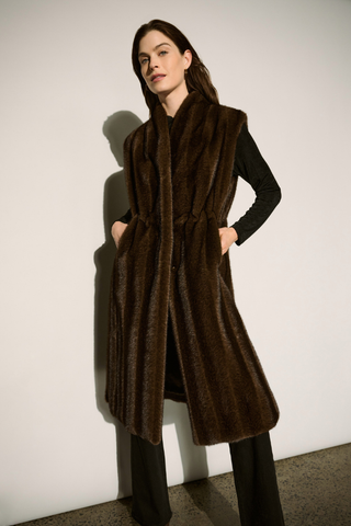 Ribkoff 264911 - Straight Fit Faux Fur Vest  Woman wearing a long brown coat against a plain background