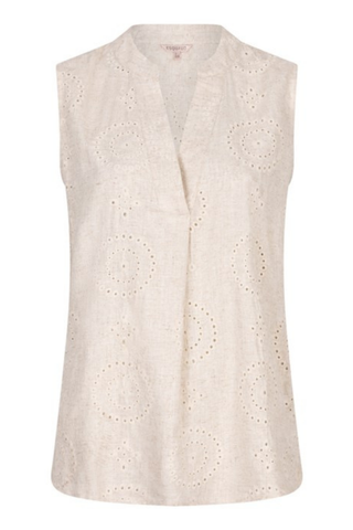 EsQualo Sleeveless Linen Embroidered Blouse