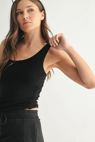 Mono B Slim Fit Scoop Neck Tank Top - Black KT12191