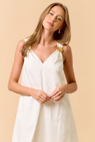 lalavon Shirred Mini Dress with Leaf Embellishment