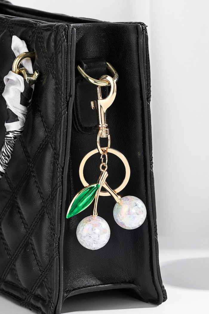 Josslyn Pearlie Cherry Drop with Leaf Keychain Bag Charm