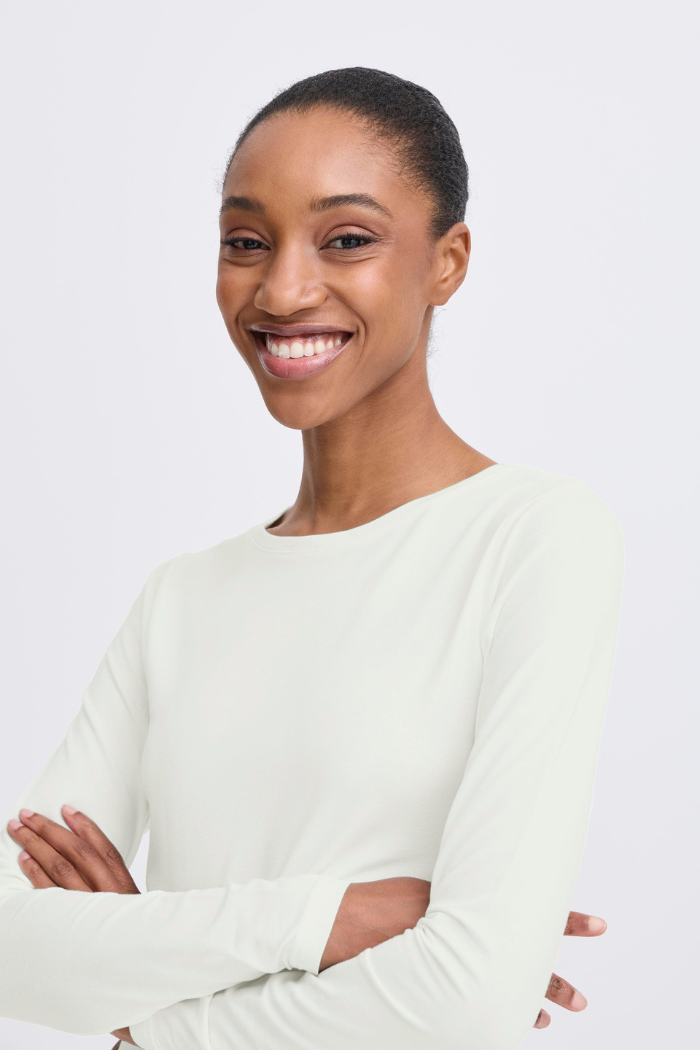 b. young BYPamila Long Sleeve Jersey Tee - Off White 20807594