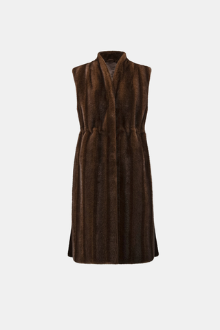 Ribkoff 264911 - Straight Fit Faux Fur Vest  Brown sleeveless dress on a white background