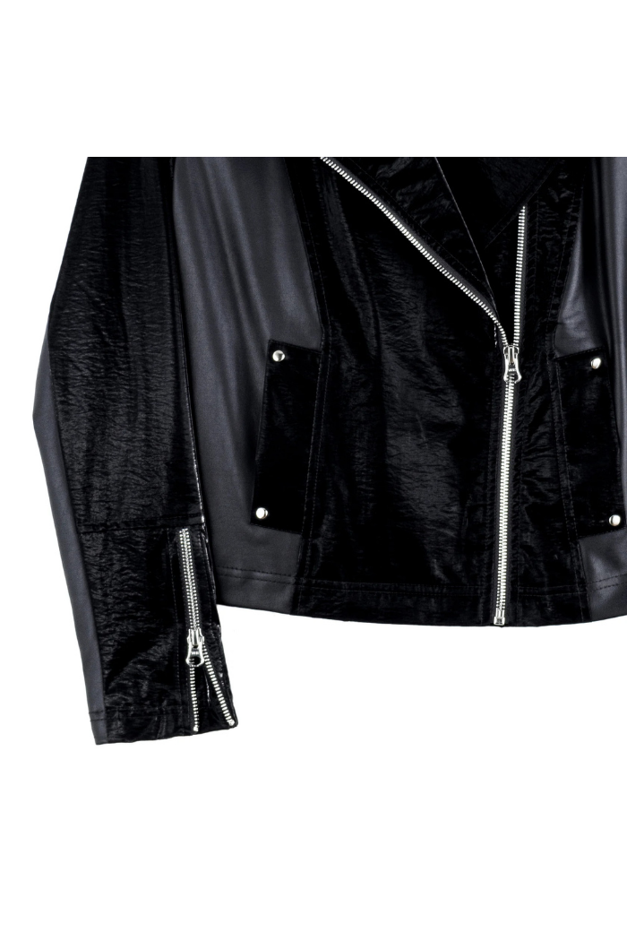 Clara Sunwoo Liquid Leather ™ Panel Zip Cuff Pocket Jacket - Black JK225H