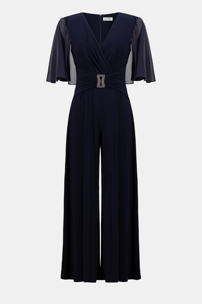 Ribkoff 253723 Silky Knit & Chiffon Wide Leg Jumpsuit with Cape