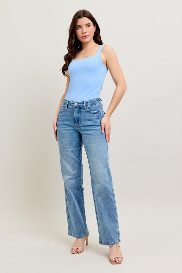 You Can Stay Mid-Rise Side Seam Straight Jeans - Judy Blue