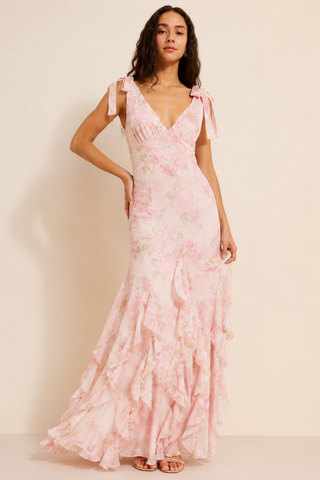 Lulus Tinsley Tie Strap Ruffle Maxi Dress WS-N25DR0938