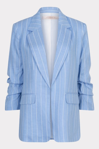 EsQualo SP2628002 Striped Linen Blazer  Light blue pinstripe blazer on a white background