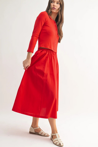 Mono B Spring Breeze Cardigan & Skirt Set - Glazed Cherry