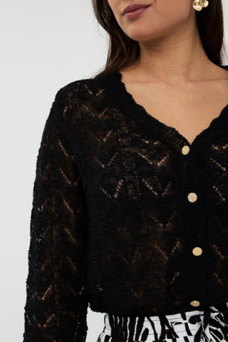 EsQualo Fancy Knit Cardigan - Black