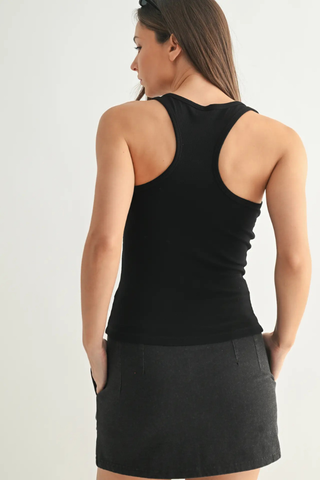 Mono B Slim Fit Scoop Neck Tank Top - Black KT12191