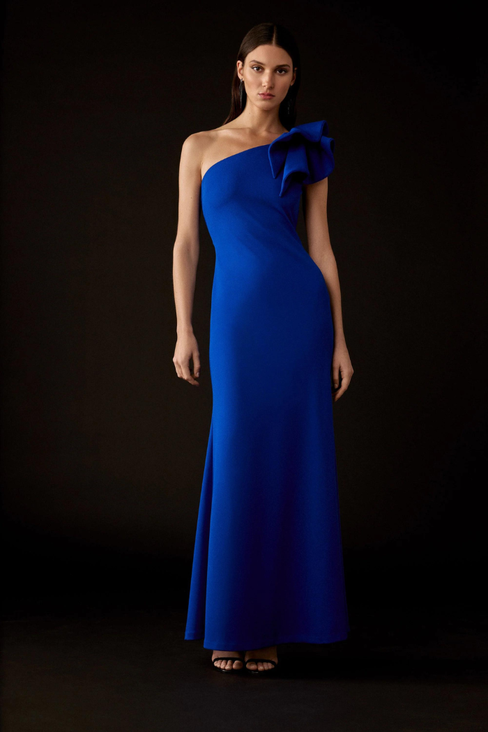 scuba one shoulder dress Jovani 06918 Peacock One Shoulder Sheath Scuba Contemporary Dress