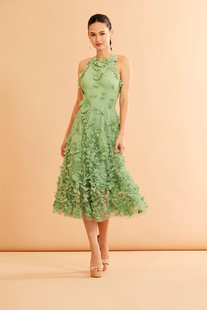 HELSI Camilla Floral Appliqu Halter Midi Dress - Sage HELSI Camilla Floral Appliqu Halter Midi Dress - Sage
