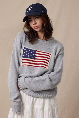 American Flag Sweater - Grey