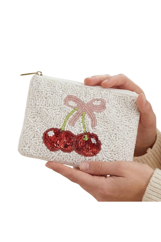 Anarchy Street Cherry and Ribbon Bow Seed Beaded Coin Purse HD00637-NM