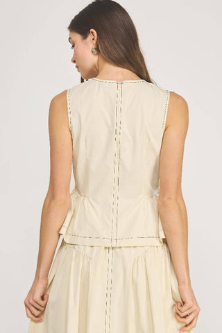 Strut & Bolt Top Stitch Poplin Sleeveless Top - Ecru  T-50819-JK-4