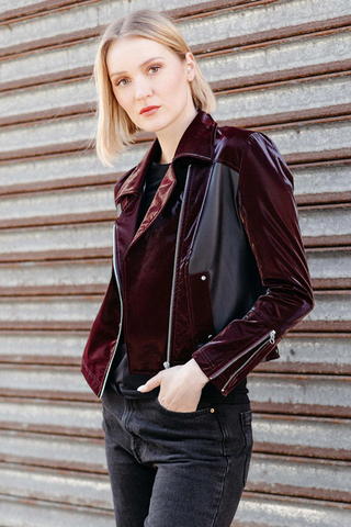 Clara Sunwoo Liquid Leather ™ Panel Zip Cuff Pocket Jacket - Mulberry JK225H