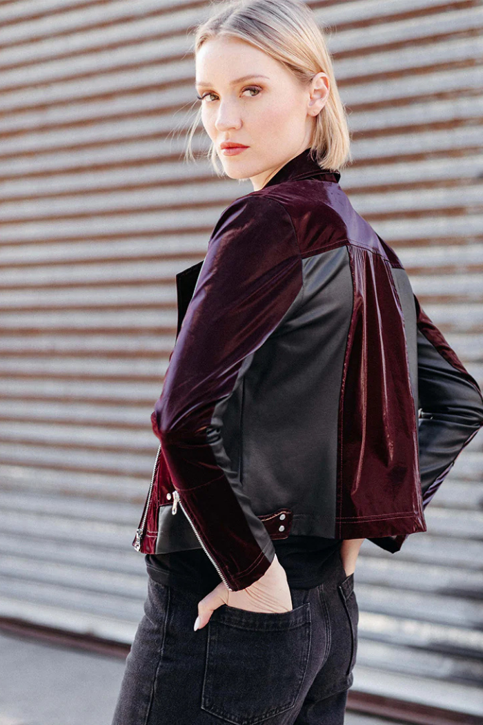 Clara Sunwoo Liquid Leather ™ Panel Zip Cuff Pocket Jacket - Mulberry JK225H