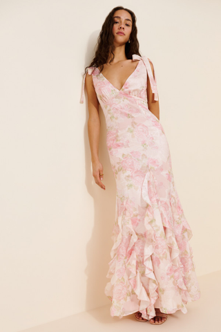Lulus Tinsley Tie Strap Ruffle Maxi Dress WS-N25DR0938